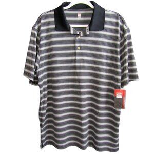 2 Under Black White Stripe Golf Polo Shirt Mens Size L Performance New Tag
